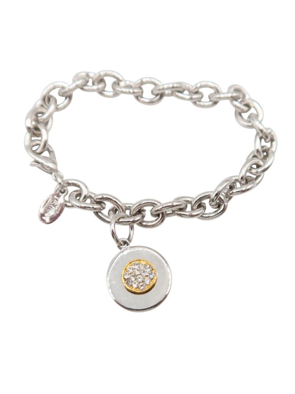 COOKIE LEE Link Charm Bracelet w/ Silver Tone Chain & Gold Tone Crystal Charm